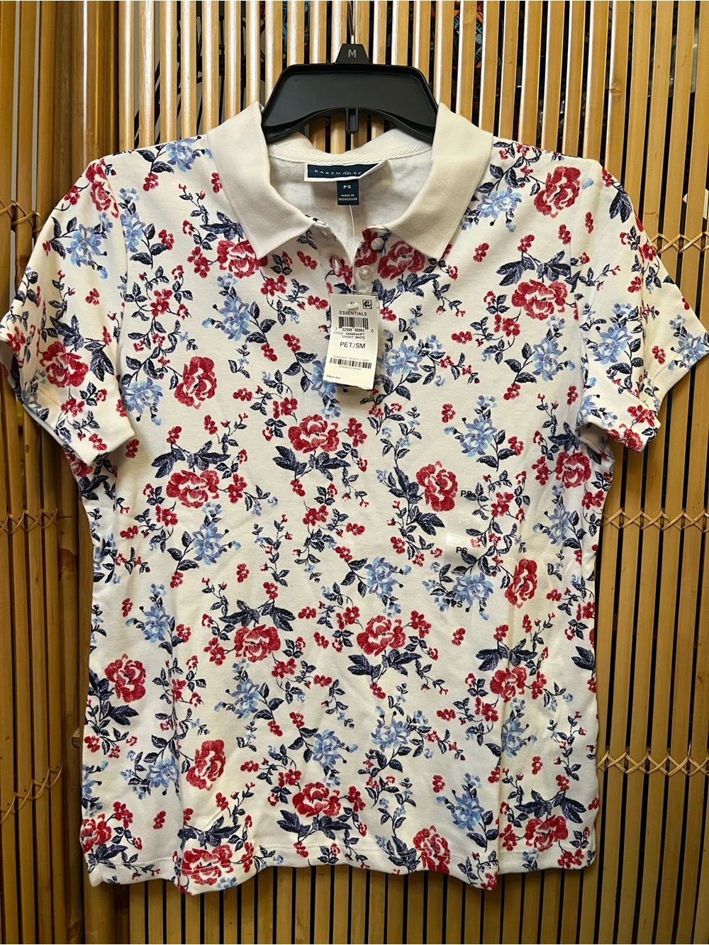 Essentials Floral Polo Shirt in Cream with Red & Blue Flowers